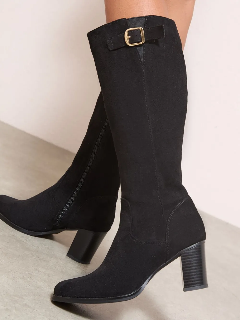 - Standard / Wide Fit Faux Suede Mid Heel Buckle Smart Knee High Boots*Friends Like These Online