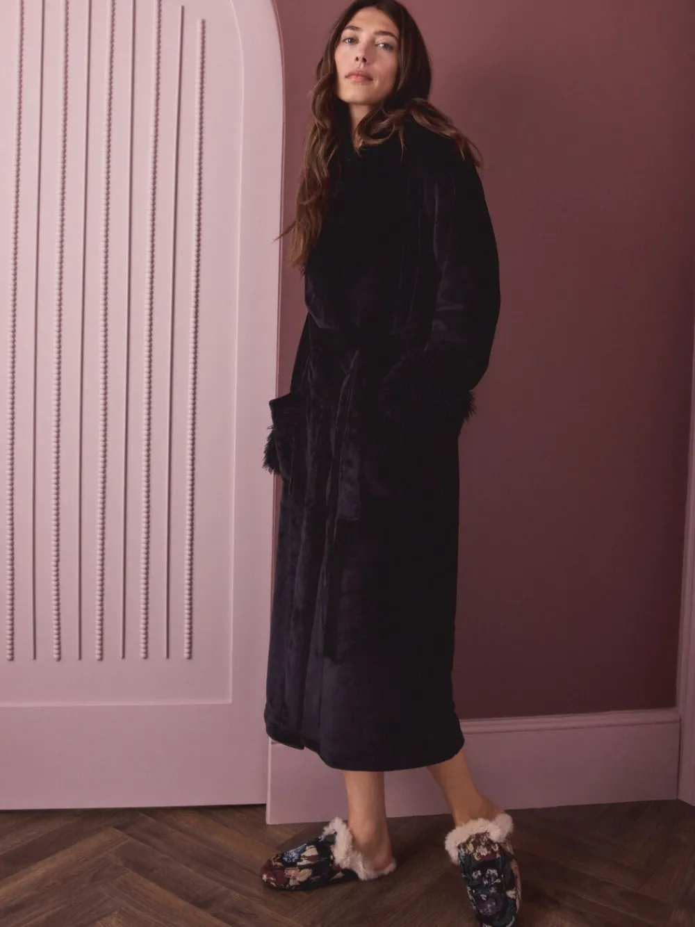 Zwart - Fur Trim Robe*Next Sale