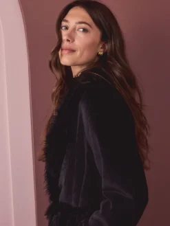 Zwart - Fur Trim Robe*Next Sale