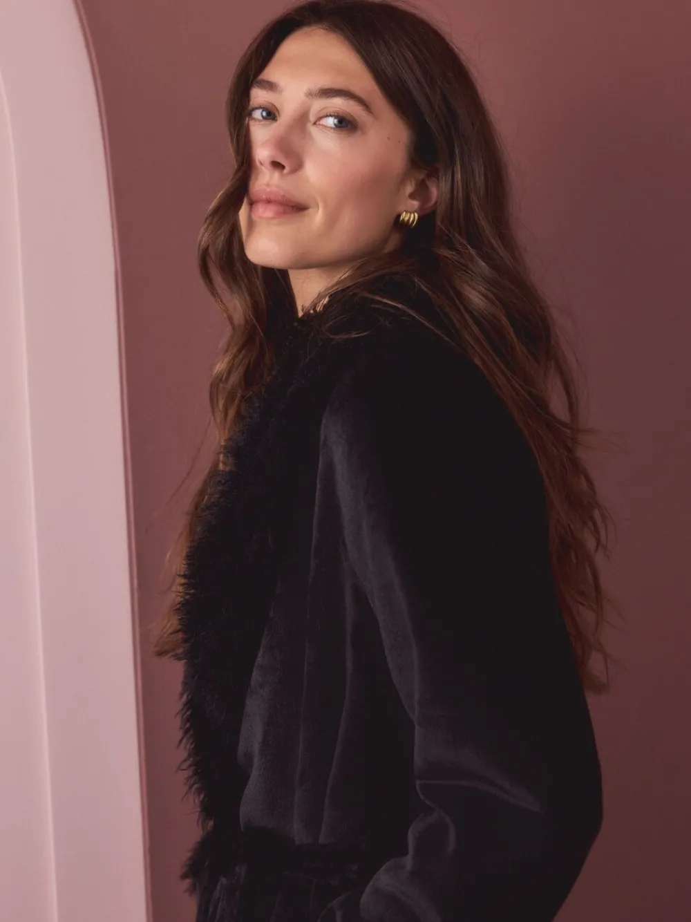 Zwart - Fur Trim Robe*Next Sale