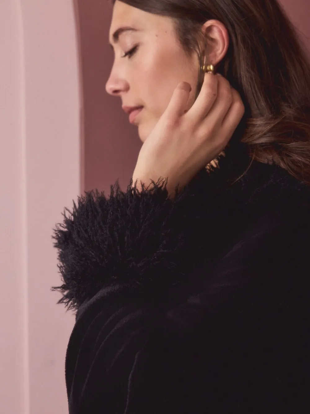 Zwart - Fur Trim Robe*Next Sale