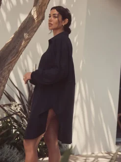 Zwart - Gathered Waist Kaftan Cover-Up With Linen*Next Best