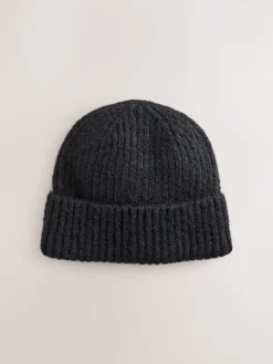 Zwart - Geribbelde beanie-muts met wol*Next Outlet
