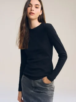 Zwart - Geribbelde top met ronde hals en lange mouwen*Next Sale