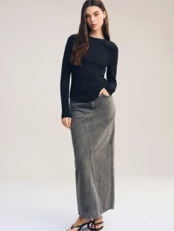 Zwart - Geribbelde top met ronde hals en lange mouwen*Next Sale