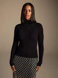 Zwart - Geribde trui met rolkraag en wol*Next