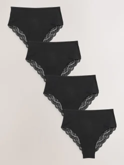 Zwart - Katoenen kanten slipjes 4 stuks*Next Clearance