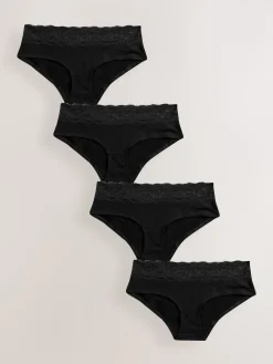 Zwart - Katoenen kanten slipjes 4 stuks*Next Sale