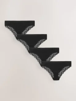 Zwart - Katoenen kanten slipjes 4 stuks*Next Clearance