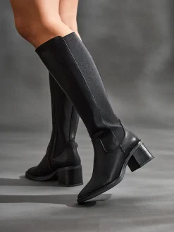- Reason Block Heel High Leg Boots With Back Stretch Panel*Linzi Sale