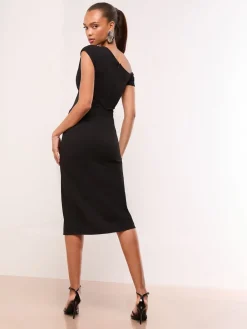 - - Midi-jurk met blote schouders en gerimpelde taille*Lipsy Clearance