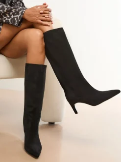- Faux Leather Knee High Low Kitten Heel Boots*Lipsy