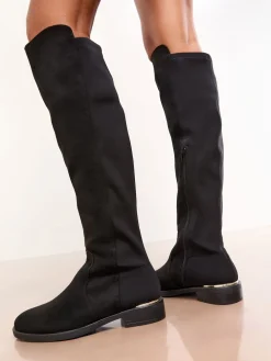 - Faux Suede Elasticated Flat Knee High Casual Boots*Lipsy