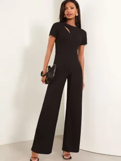 Zwart - jumpsuit met korte mouwen en gesplitst detail*Lipsy Clearance