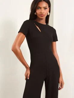 Zwart - jumpsuit met korte mouwen en gesplitst detail*Lipsy Clearance