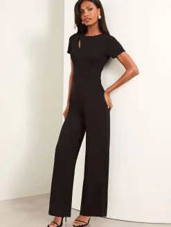 Zwart - jumpsuit met korte mouwen en gesplitst detail*Lipsy Clearance