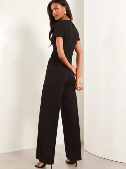 Zwart - jumpsuit met korte mouwen en gesplitst detail*Lipsy Clearance