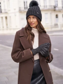 Zwart - Shimmer Ribbed Pom Hat*Lipsy Clearance