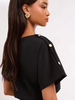 - Short Sleeve Button Detail Blouson Bodycon Midi Dress*Lipsy Hot