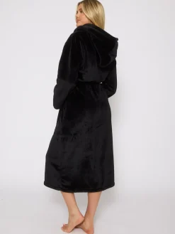 Zwart - Christmas Ribbon Trim Luxury Fleece Hooded Maxi Robe*Loungeable Sale