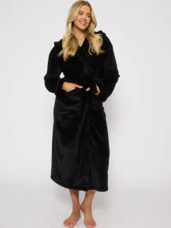 Zwart - Christmas Ribbon Trim Luxury Fleece Hooded Maxi Robe*Loungeable Sale