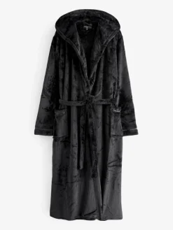 Zwart - Christmas Ribbon Trim Luxury Fleece Hooded Maxi Robe*Loungeable Sale