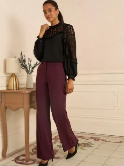 - Crew Neck Lace Yoke Long Sleeve Blouse*Love & Roses Hot