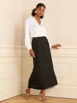 Zwart - 3D midirok met bloemenprint*Love & Roses Online