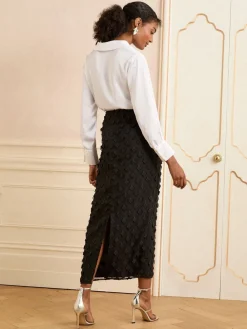 Zwart - 3D midirok met bloemenprint*Love & Roses Online