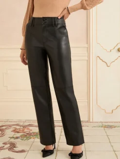 - Effect Faux Leather Straight Leg Trousers*Love & Roses