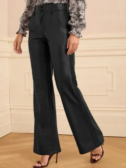 - Faux Leather Wide Leg With Faux Suede Side Stripe Trousers*Love & Roses New