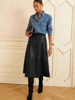 - Fit en Flare imitatieleren midi-jurk*Love & Roses Online