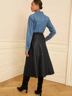 - Fit en Flare imitatieleren midi-jurk*Love & Roses Online