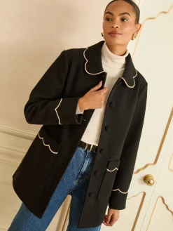 - Mid Length Scallop Trim Dolly Coat*Love & Roses Sale