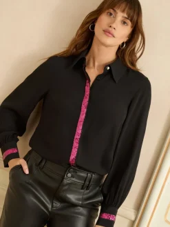 - overhemd met lange mouwen, knoopsluiting en paillettenrand*Love & Roses Clearance