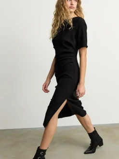 Zwart - Midi-jurk met korte mouwen en ruches*Next Clearance