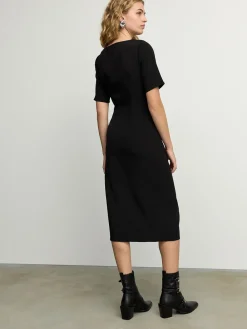 Zwart - Midi-jurk met korte mouwen en ruches*Next Clearance