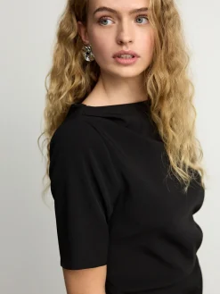 Zwart - Midi-jurk met korte mouwen en ruches*Next Clearance