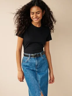 Zwart - Must-have zuiver katoenen T-shirt met ronde hals en korte mouwen*Next Best