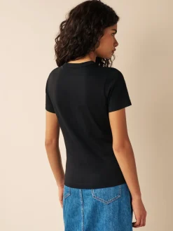 Zwart - Must-have zuiver katoenen T-shirt met ronde hals en korte mouwen*Next Best
