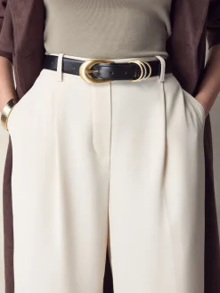 Zwart - N. Premium Made in Italië leren riem met meerdere ringen*Next Clearance