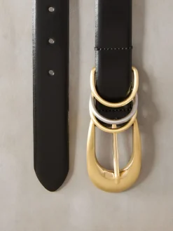 Zwart - N. Premium Made in Italië leren riem met meerdere ringen*Next Clearance