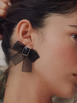 Zwart - Organza Bow Stud Earrings*Next Online