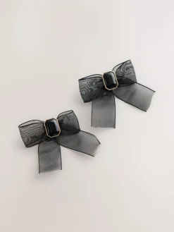 Zwart - Organza Bow Stud Earrings*Next Online