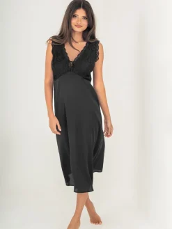 Zwart - Dusk satijnen nachthemd met kant*Pour Moi Online