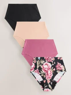 Zwart / Praline Huidskleur / Roze Bloemen - Set van 4 No VPL menstruatieslips voor medium vloeien*Next Clearance