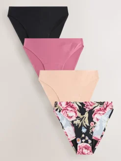 Zwart / Praline Huidskleur / Roze Bloemen - Set van 4 No VPL menstruatieslips voor medium vloeien*Next Best