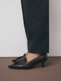 - Premium Leather With Motionflex Point Toe Tassel Heels Loafers*Next