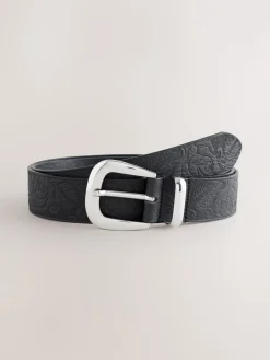Zwart - Premium Made In Italy Embossed Leather Belt*Next Online