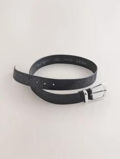 Zwart - Premium Made In Italy Embossed Leather Belt*Next Online
